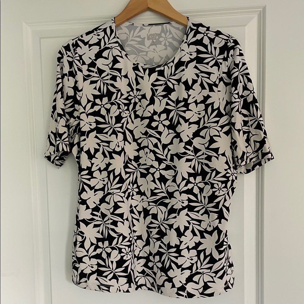 Lands' End Black and White Floral Swim Shirt